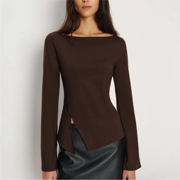 Reformation Tops - Reformation sz S Nicola Knit Top Brown Long Sleeves Stretch side buttons